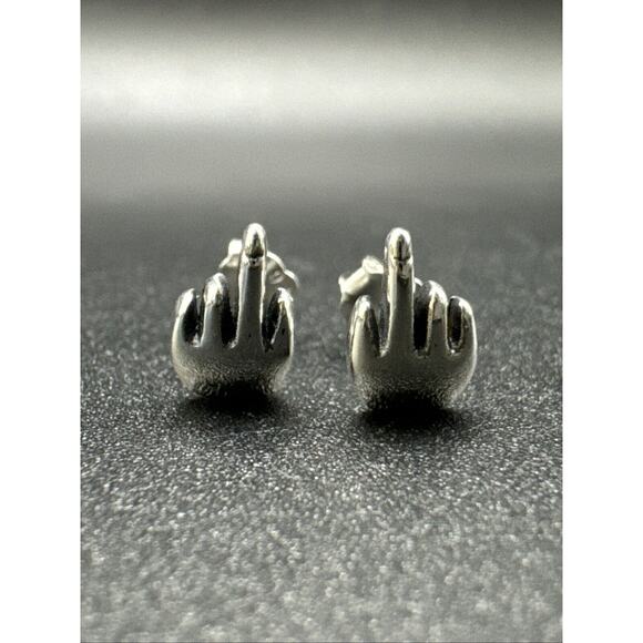 Unbranded Jewelry - New Condition Sterling Silver Middle Finger Dainty Stud Earrings 925